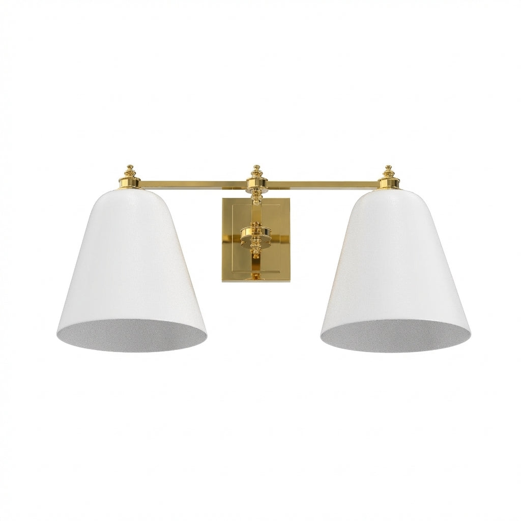 Ann Morris Lighting - St. James T-Bar Sconce with White Glass - Brass / With Finials